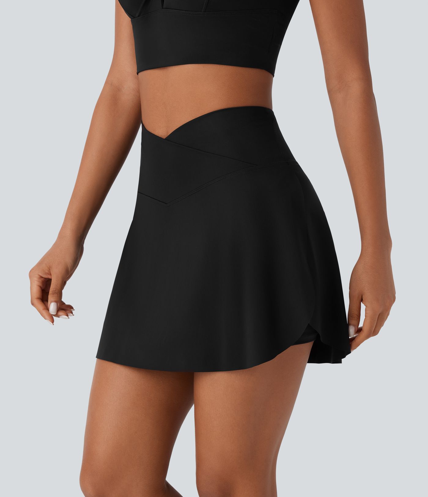 Jupe-short 2-en-1 mini de villégiature taille haute croisée à séchage rapide avec poches latérales Toucher Frais