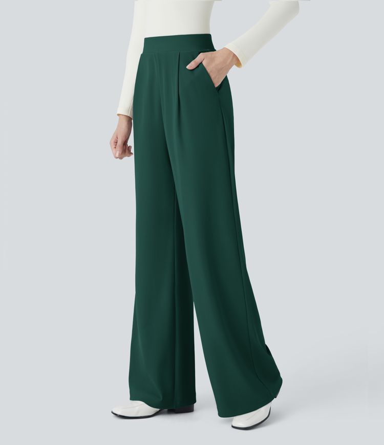 Halara Flex™ High Waisted Body Sculpt Waist-Slimming Pocket Wide Leg Micro Waffle Work Trousers
