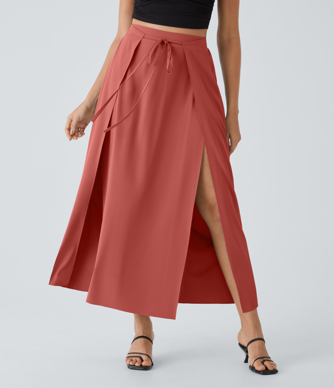 Breezeful™ High Waisted Tie Front Flowy 2-in-1 Maxi Quick Dry Casual Skirt