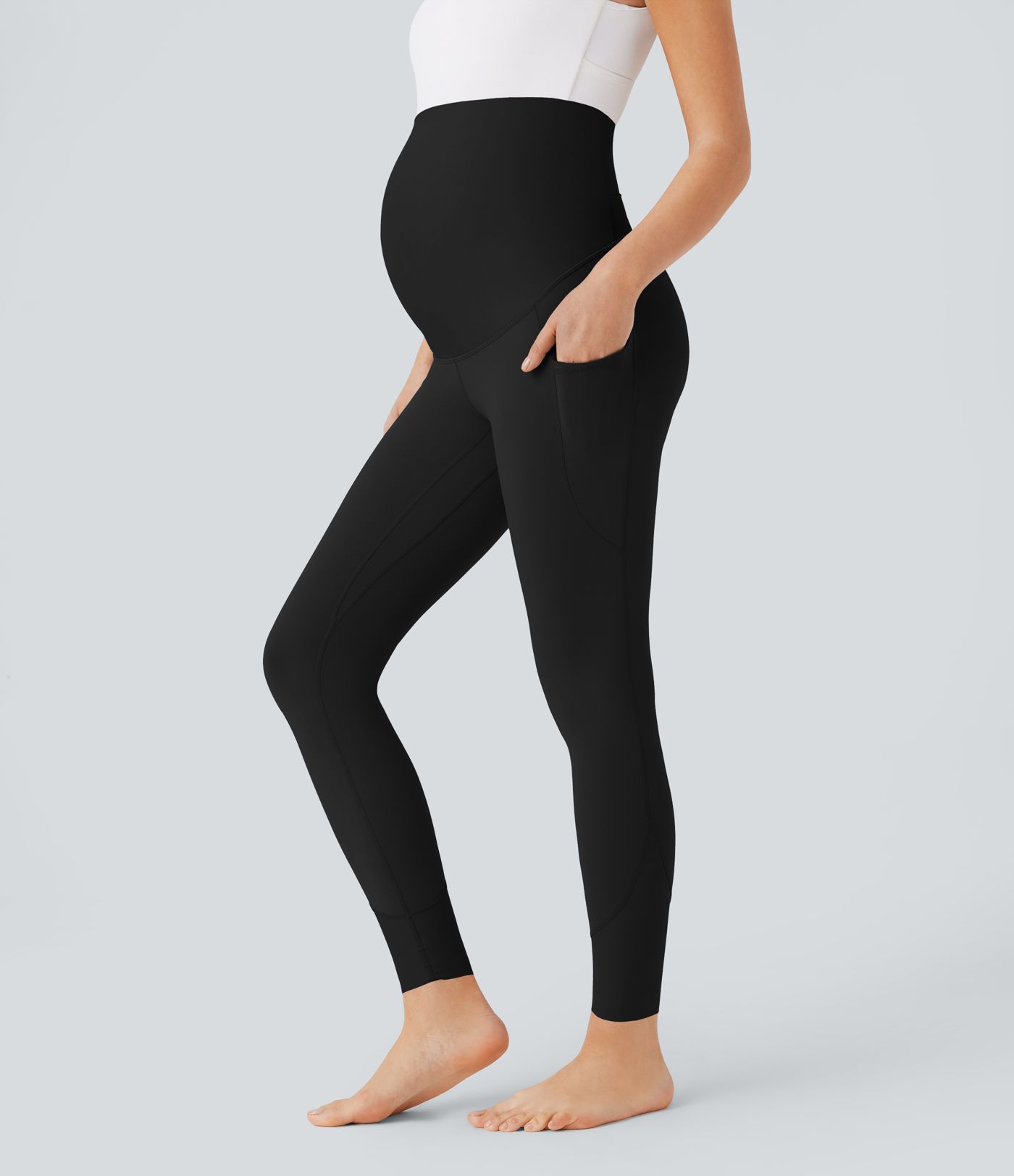 SoftlyZero™ Super High Waisted Back Crossover Pocket 7/8 Yoga Maternity Leggings-UPF50+