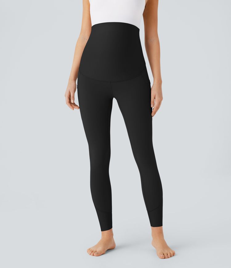 SoftlyZero™ Super High Waisted Back Crossover Pocket 7/8 Yoga Maternity Leggings-UPF50+