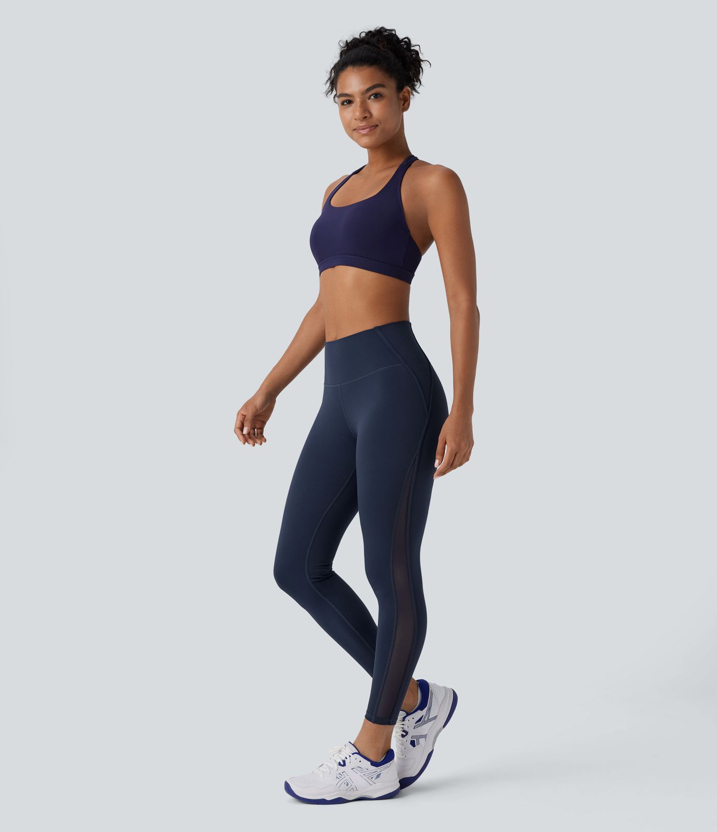 Pickleball-Leggings mit hohem Bund, Gesäßtasche und kontrastierendem Mesh