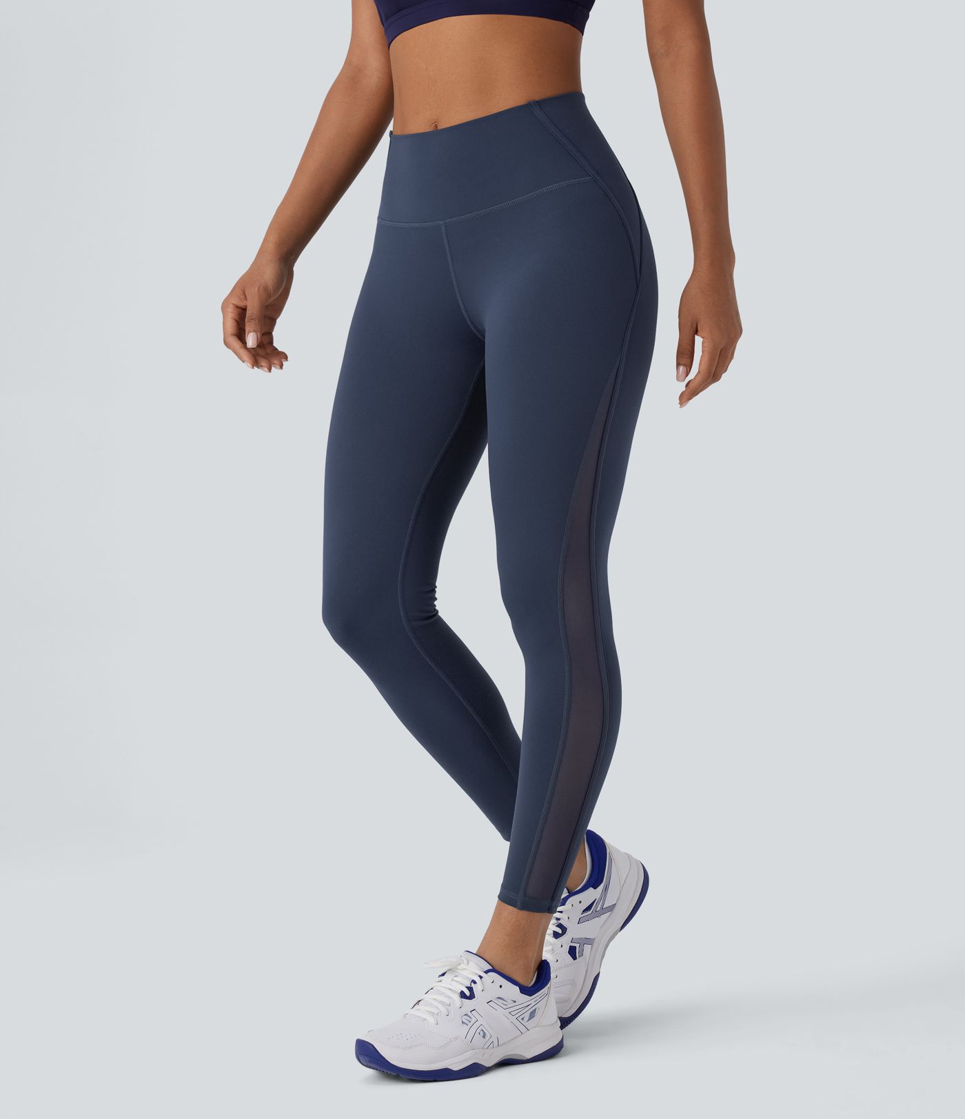 Pickleball-Leggings mit hohem Bund, Gesäßtasche und kontrastierendem Mesh