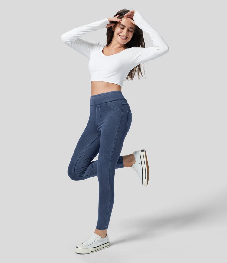 Halara Flex™ Denim Heat - Leggings aus Denim mit hohem Bund und Seitentaschen
