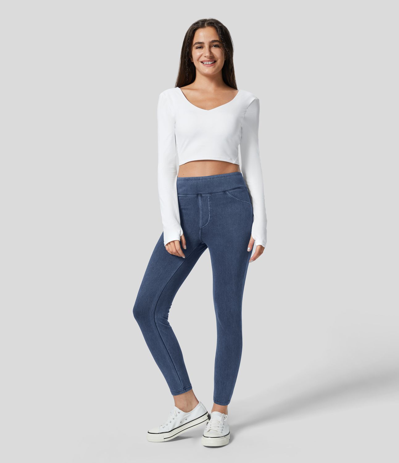 Halara Flex™ Denim Heat - Leggings aus Denim mit hohem Bund und Seitentaschen