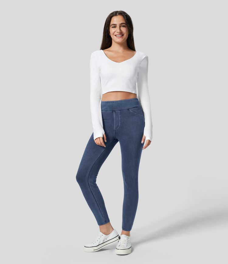 Halara Flex™ Denim Heat - Leggings aus Denim mit hohem Bund und Seitentaschen