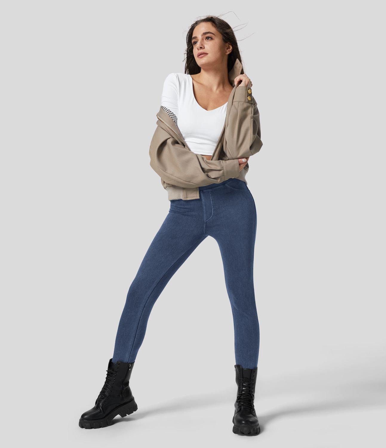 Halara Flex™ Denim Heat - Leggings aus Denim mit hohem Bund und Seitentaschen