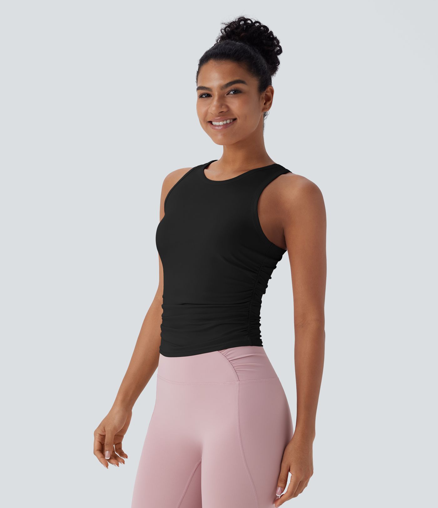 Round Neck Racerback Ruched Yoga Tank Top