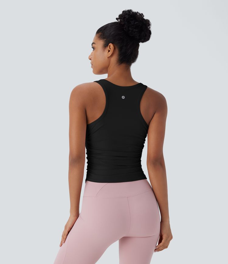 Round Neck Racerback Ruched Yoga Tank Top