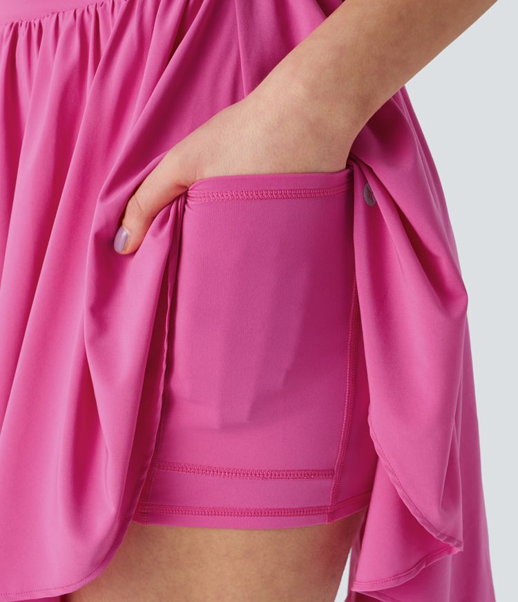 Breezeful™ Backless Ruched Curve Hem 2-in-1 Side Pocket Quick Dry Mini Active Dress