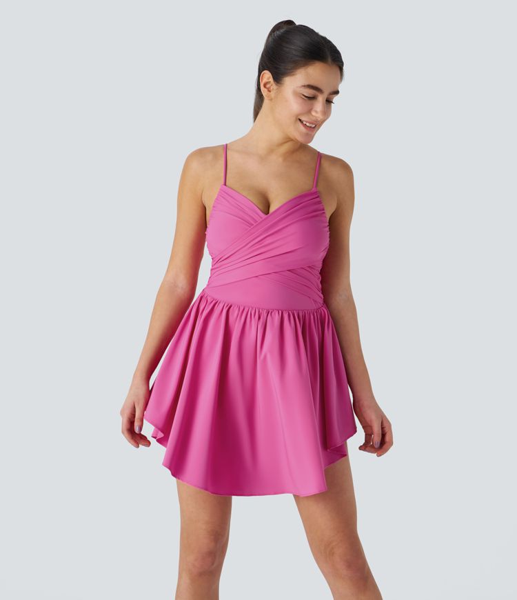 Breezeful™ Backless Ruched Curve Hem 2-in-1 Side Pocket Quick Dry Mini Active Dress