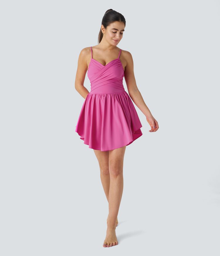 Breezeful™ Backless Ruched Curve Hem 2-in-1 Side Pocket Quick Dry Mini Active Dress