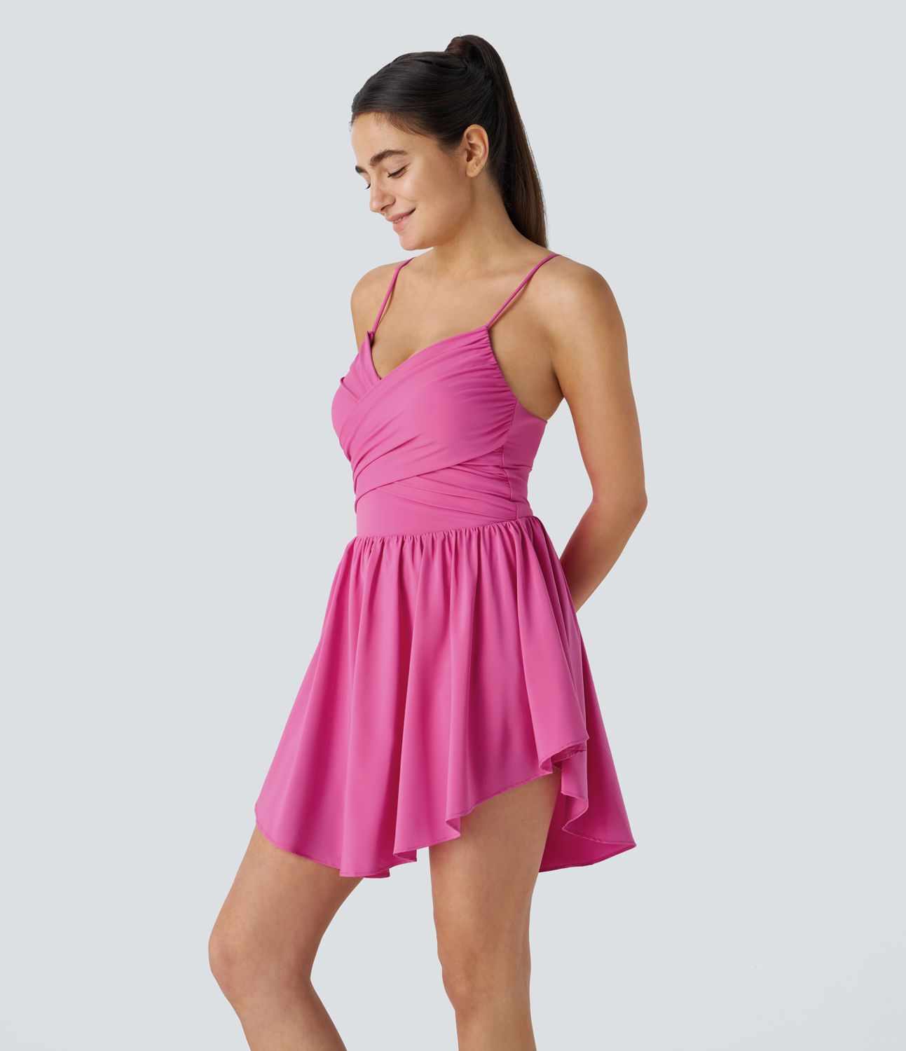 Breezeful™ Backless Wrinkled Curve Hem 2-in-1 Side Pocket Quick Dry Mini Active Onepiece