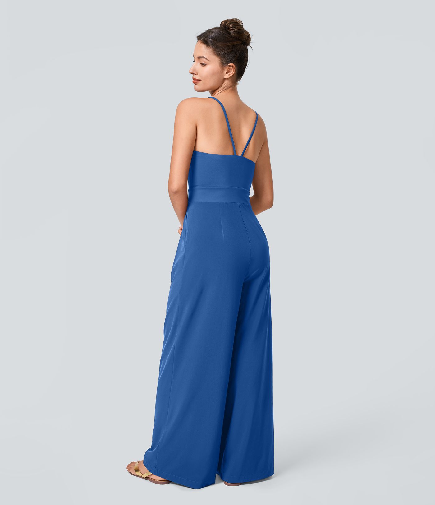 Breezeful™ Backless Side Invisible Zipper Pocket Wide Leg Quick Dry Resort Slip Jumpsuit