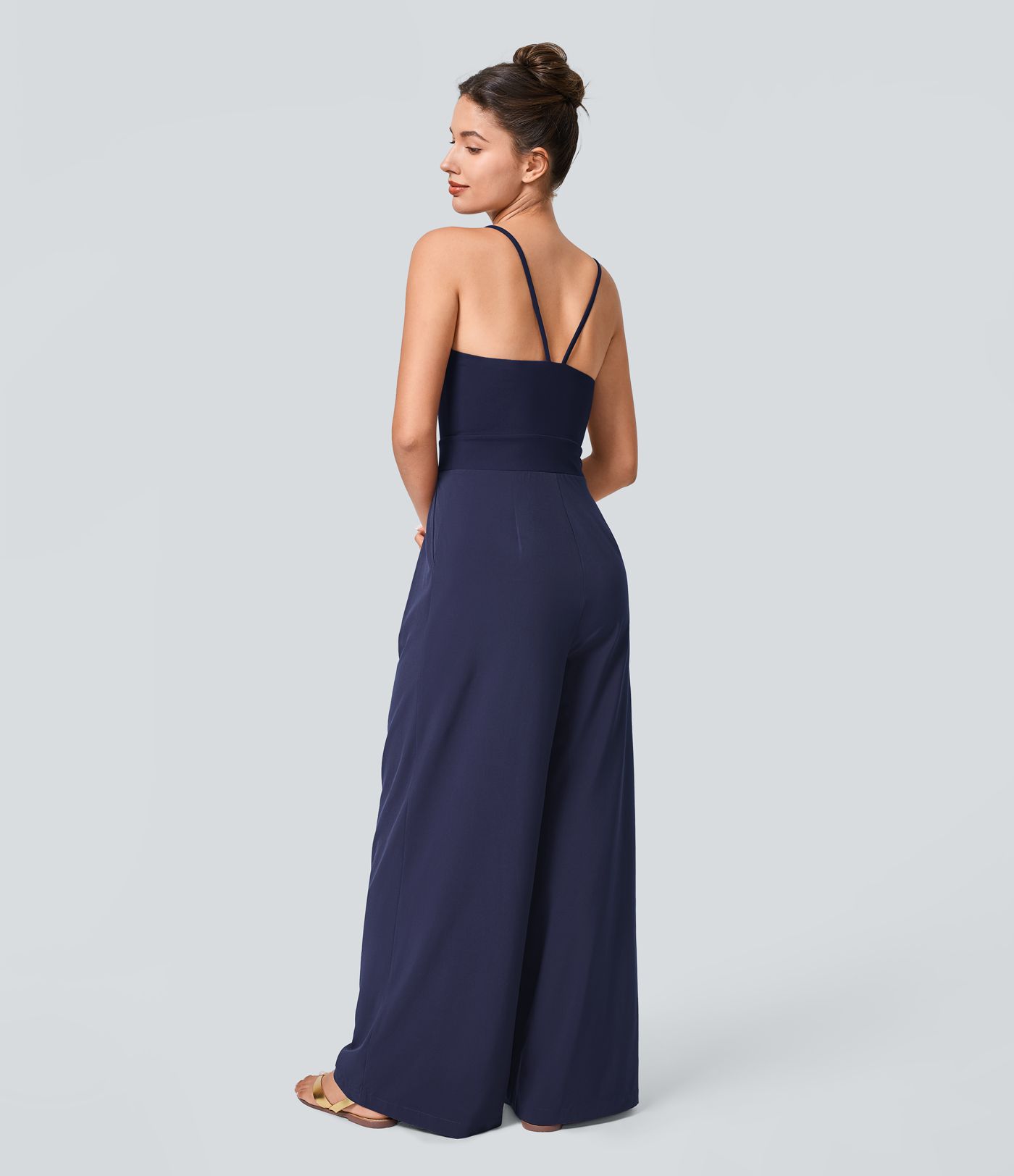 Breezeful™ Backless Side Invisible Zipper Pocket Wide Leg Quick Dry Resort Slip Jumpsuit