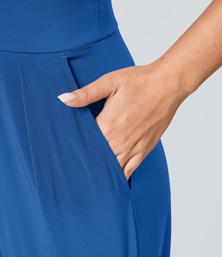 Breezeful™ Backless Side Invisible Zipper Pocket Wide Leg Quick Dry Resort Slip Jumpsuit