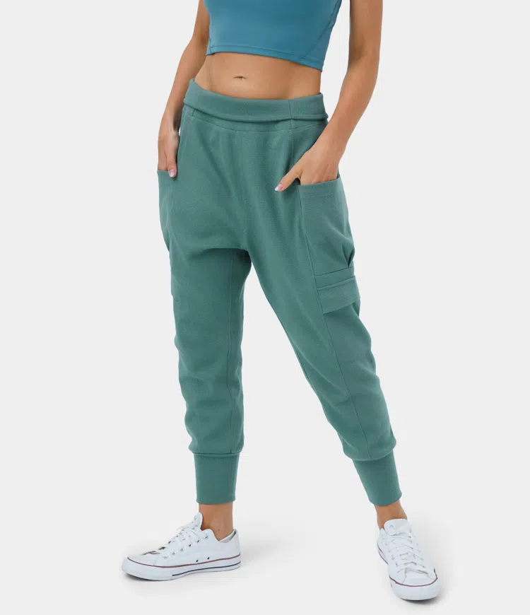 Harem Dance Joggers with mid-rise waist, side pocket, and waffle texture