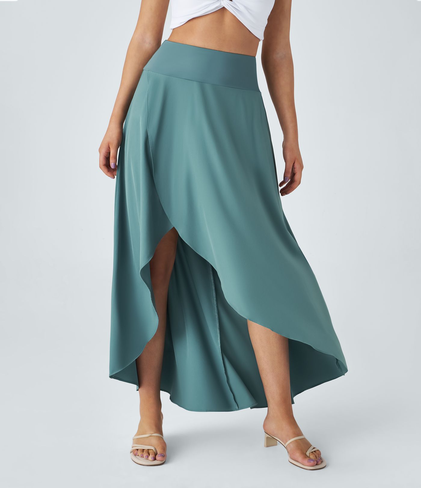 Breezeful™ High Waisted High Low Ruffle 2-in-1 Flowy Quick Dry Casual Regular Maxi Skirt