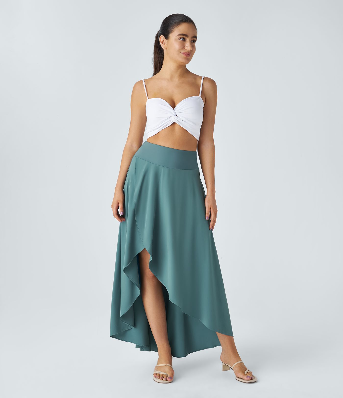 Breezeful™ High Waisted High Low Ruffle 2-in-1 Flowy Quick Dry Casual Regular Maxi Skirt
