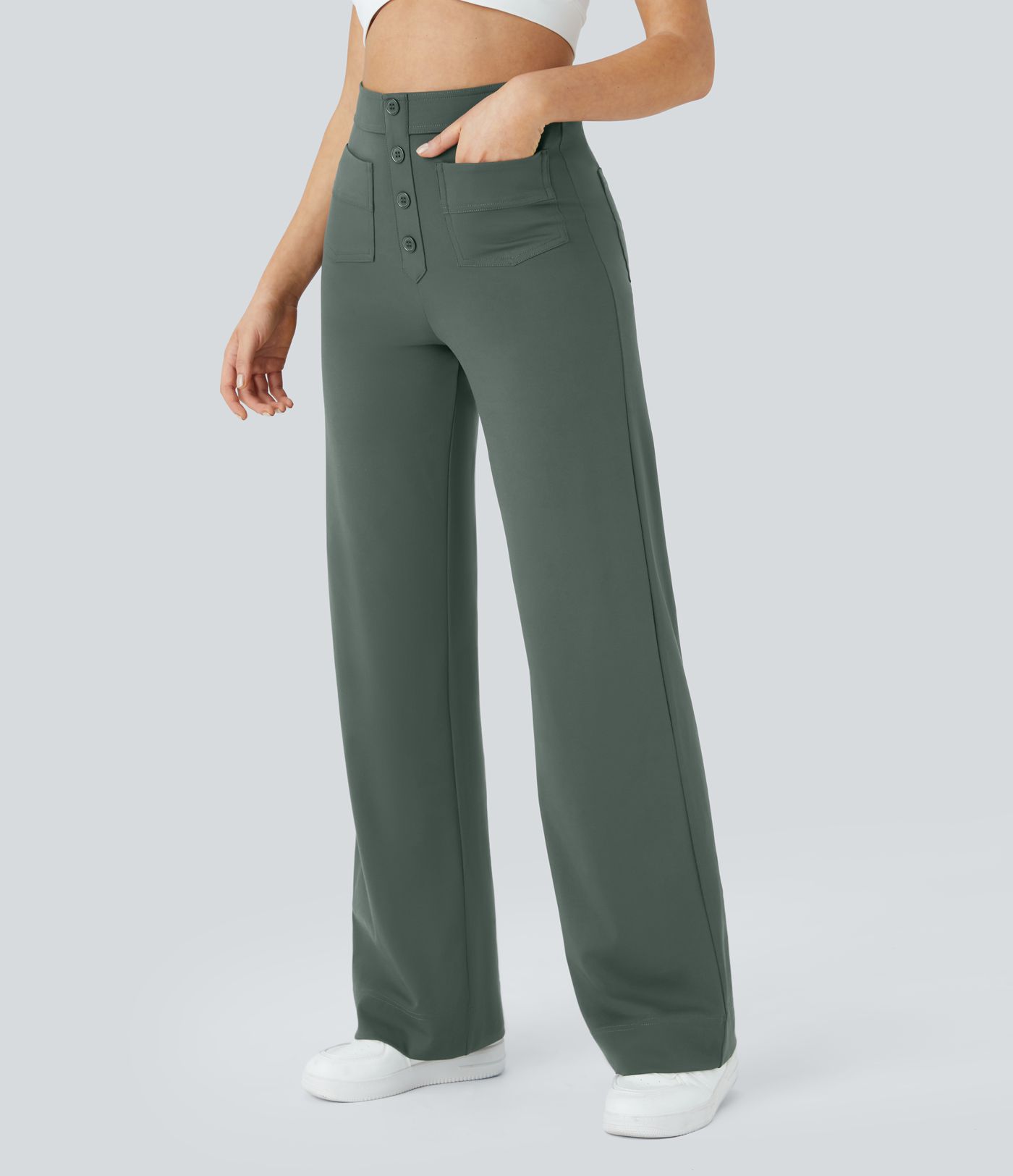 High Waisted with Pockets Straight Leg Stretchy Casual Pants
