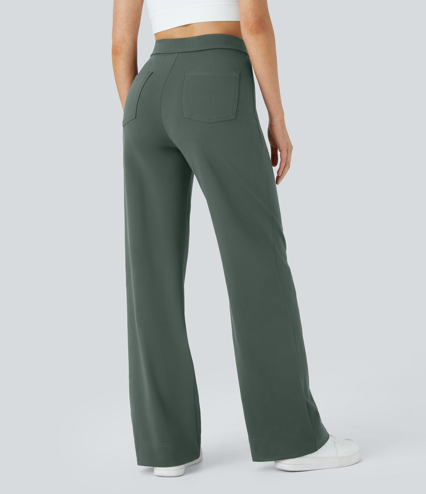 High Waisted with Pockets Straight Leg Stretchy Casual Pants