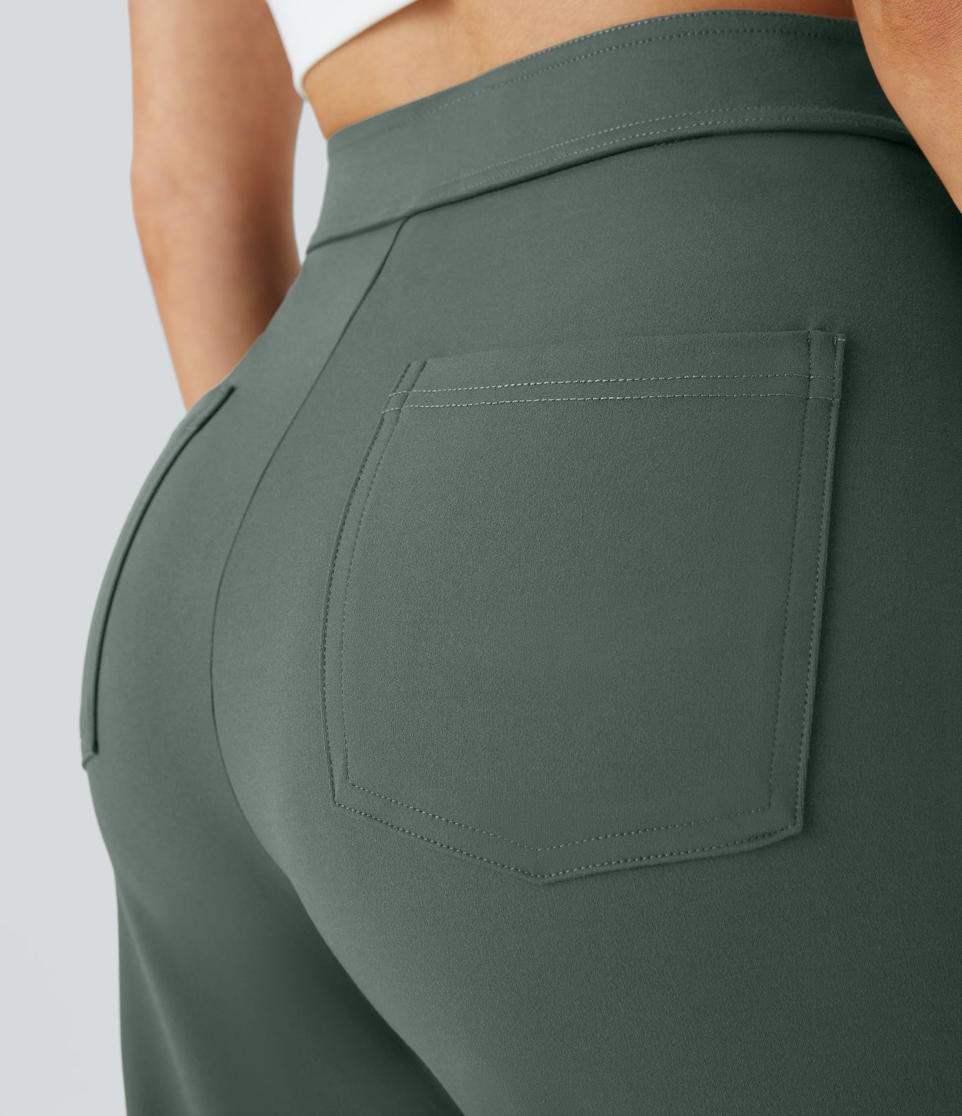 High Waisted with Pockets Straight Leg Stretchy Casual Pants