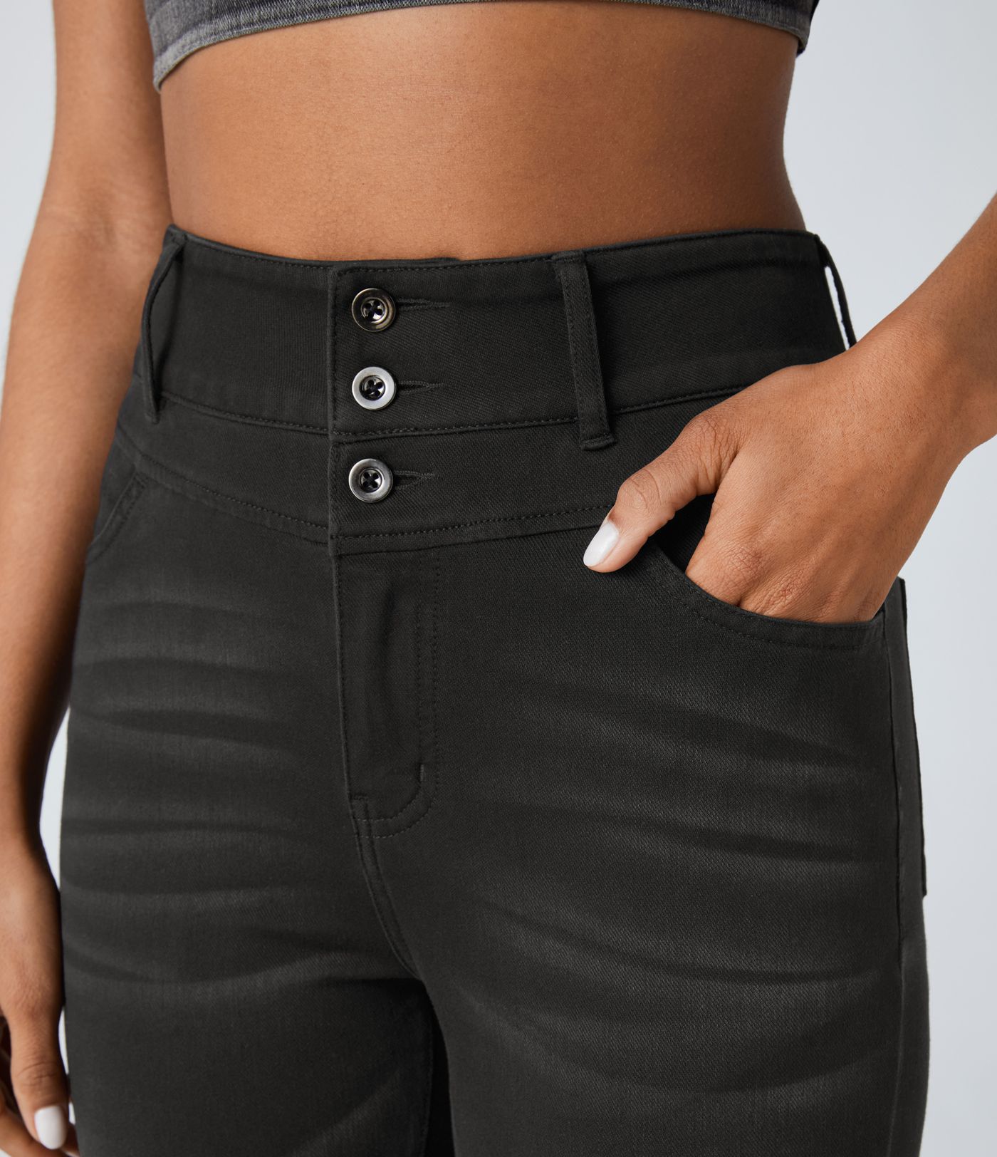 Halara Flex™ Jean skinny Casual Taille Haute Fermeture Éclair Boutonnés Plusieurs Poches Tricot Extensible