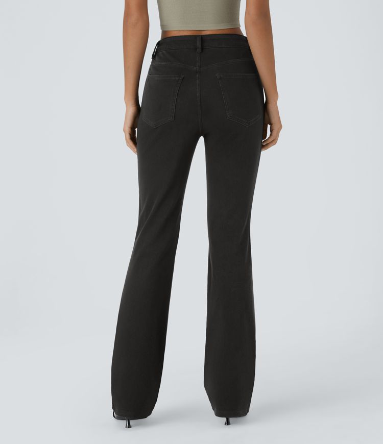 HalaraMagic™ Mid Rise Button Pockets Stretchy Knit Casual Bootcut Jeans