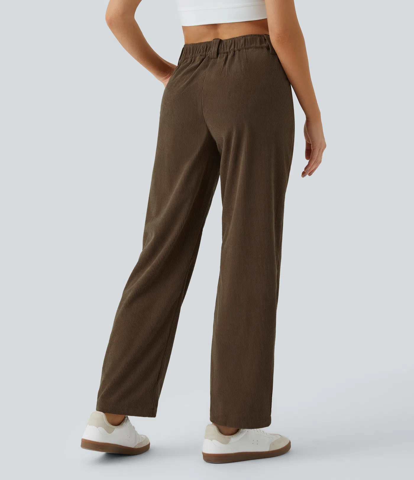 Mid Rise Button Zipper Side Pocket Corduroy Casual Pants