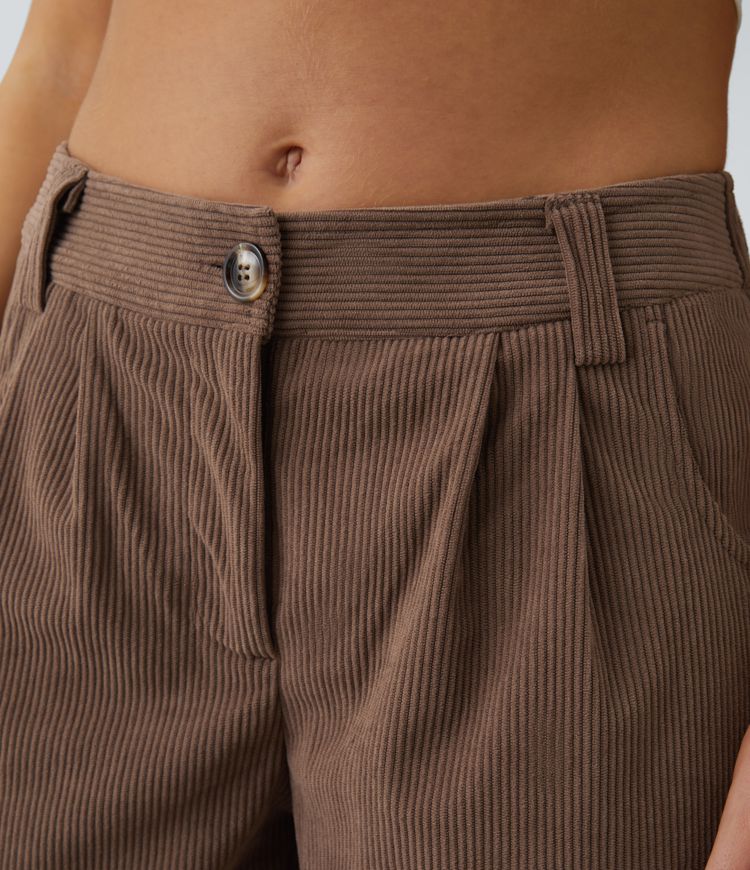 パンツ PLAIN Brown Pants with Concealed Closure in Courduroy Woman Ab