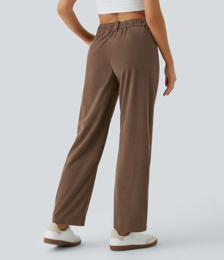 Mid Rise Button Zipper Side Pocket Corduroy Casual Pants