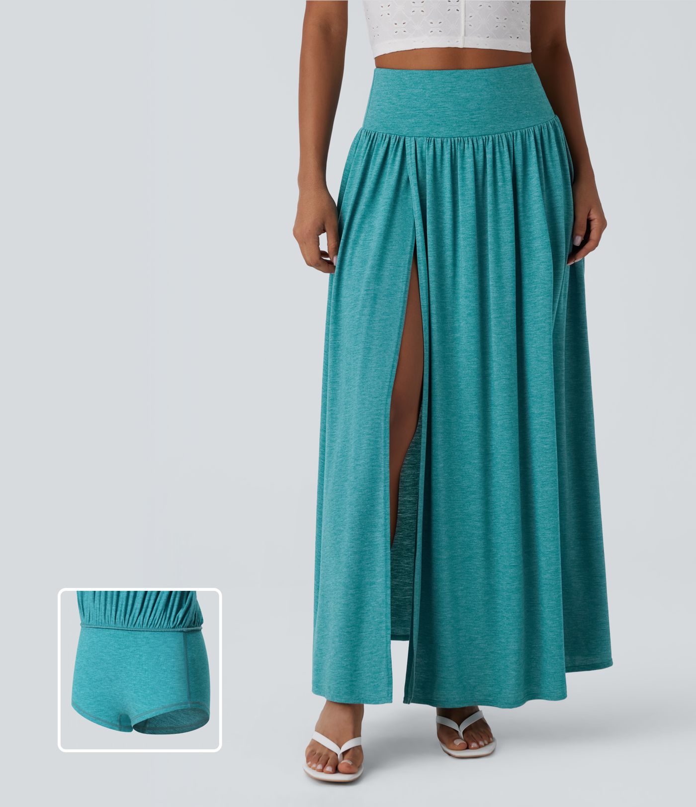 Jupe décontractée maxi fluide 2-en-1 taille haute avec fente