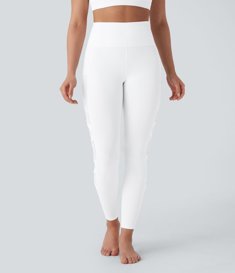 Leggings de yoga de tiro alto con secado rápido, malla en contraste y bolsillos laterales