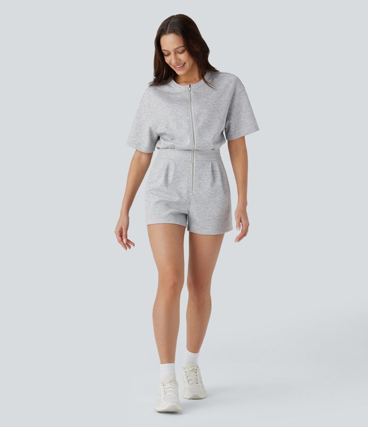 Zipper Cut Out Drawstring Pocket Yoga Jumpsuit