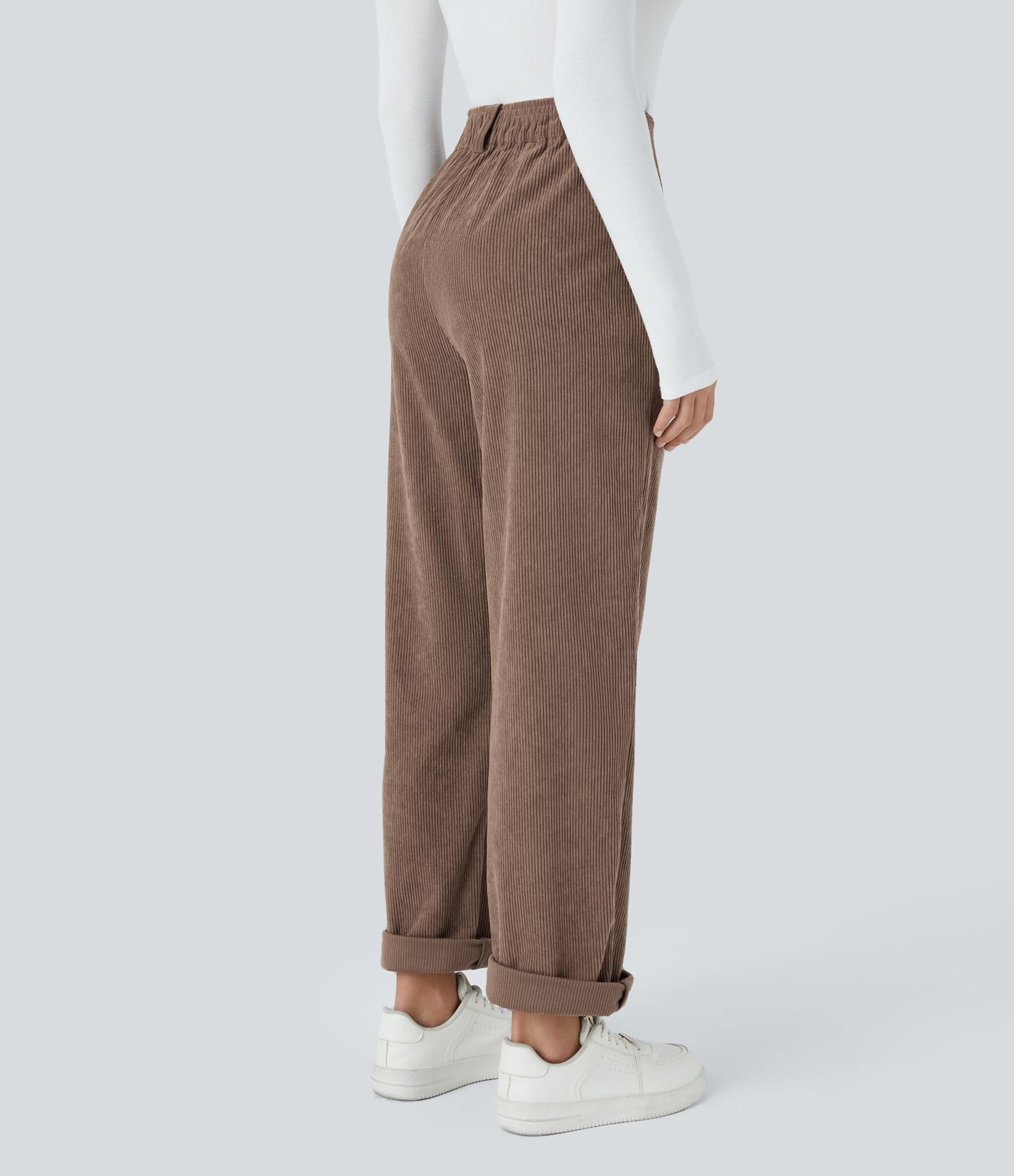 High waist button zipper side pocket corduroy casual pants