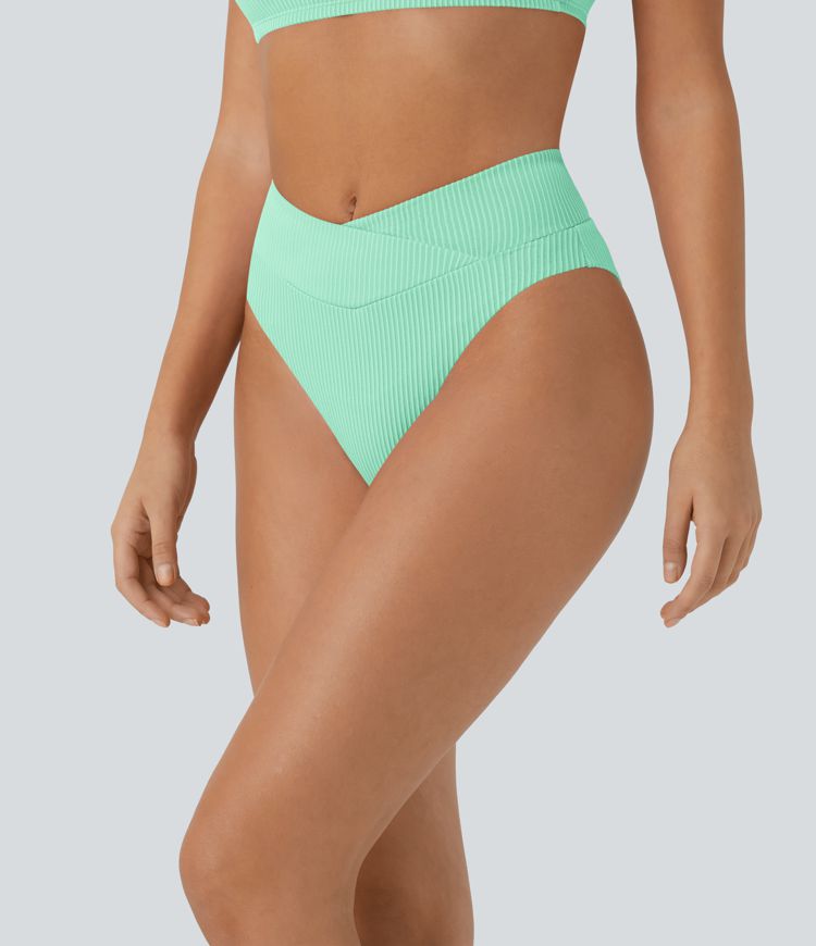 Ribbed Crossover Bikini Bottom Swimsuit