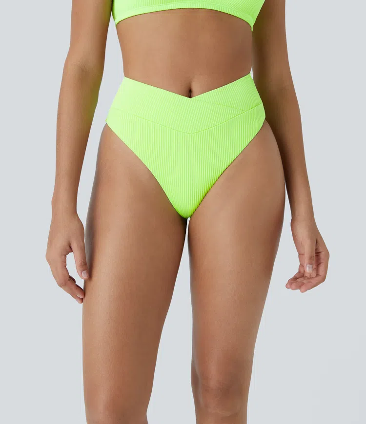 Ribbed Crossover Bikini Bottom Swimsuit