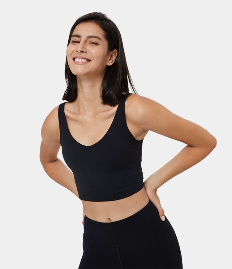 Padded V Neck Cropped Yoga Tank Top A-C Cups