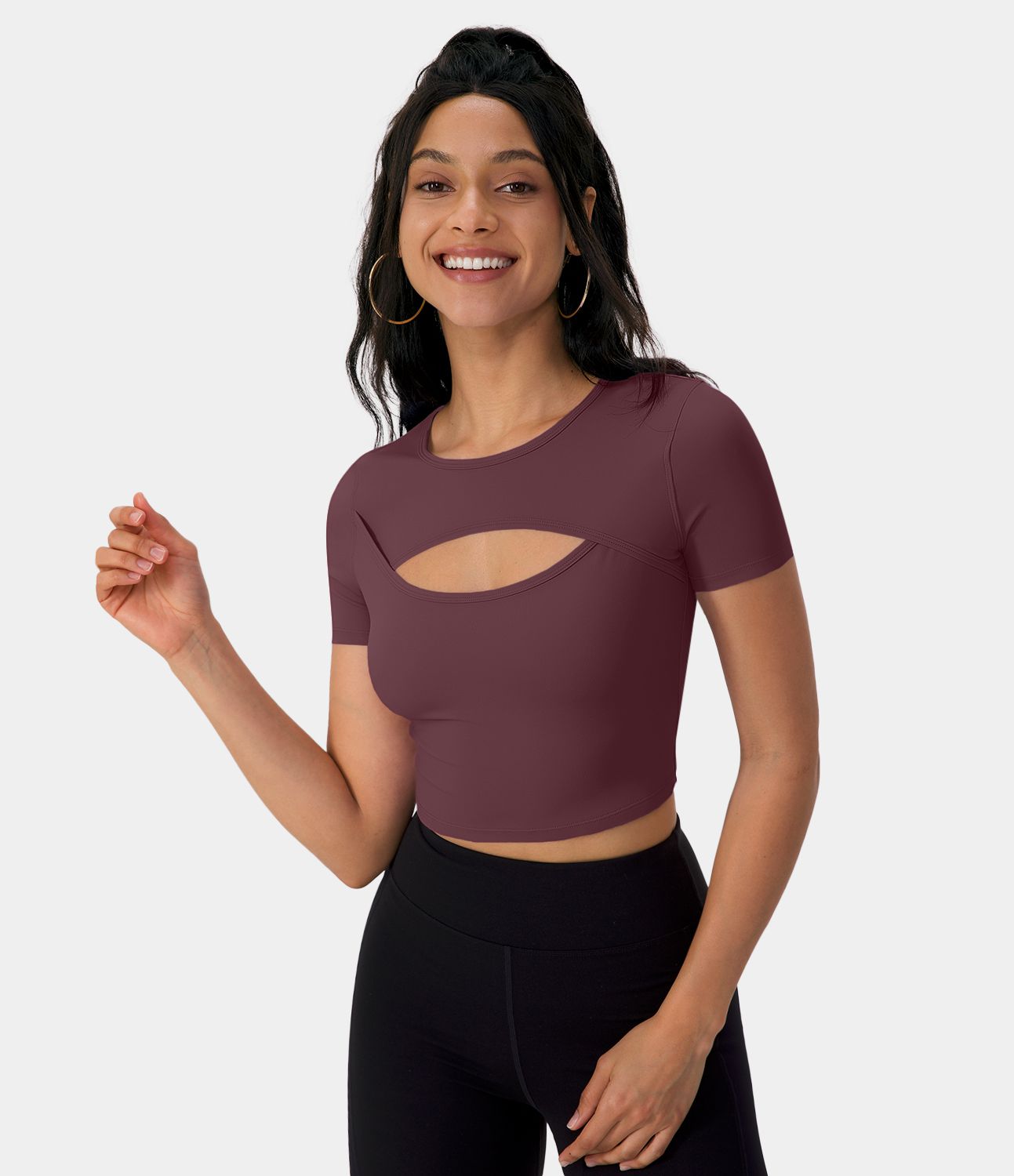 Softlyzero™ Plush Round Neck Cutout Short Sleeve Crop Ballet Look Sports Top