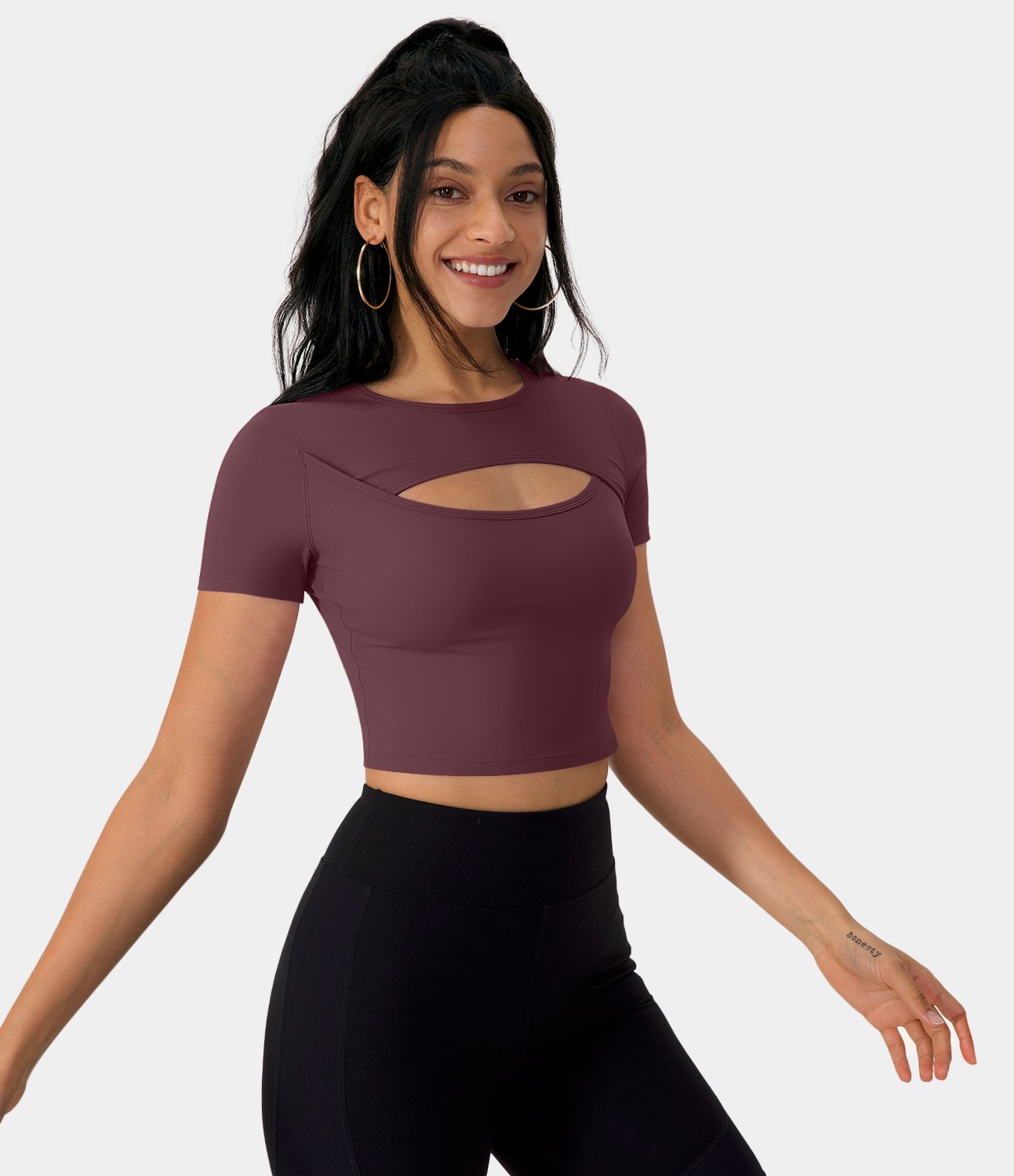 Softlyzero™ Plush Round Neck Cutout Short Sleeve Crop Ballet Look Sports Top