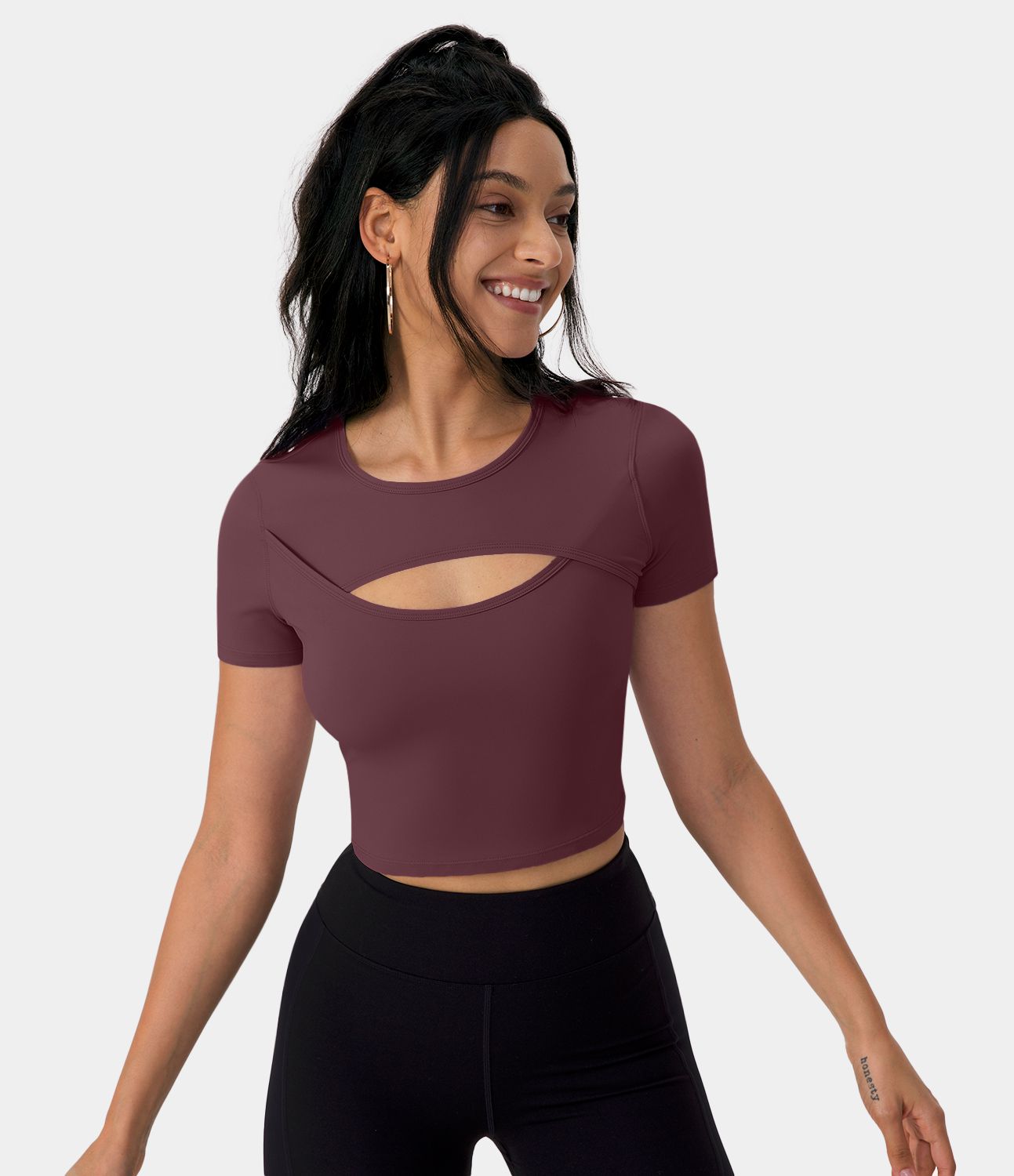 Softlyzero™ Plush Round Neck Cutout Short Sleeve Crop Ballet Look Sports Top