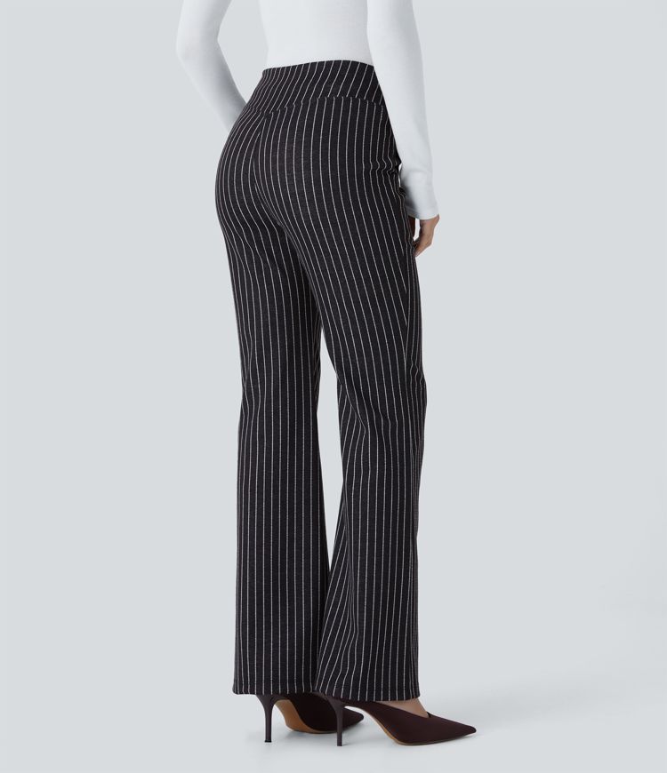 Pantalon de travail Halara Flex™ droit à rayures, taille haute, gainant, avec poches