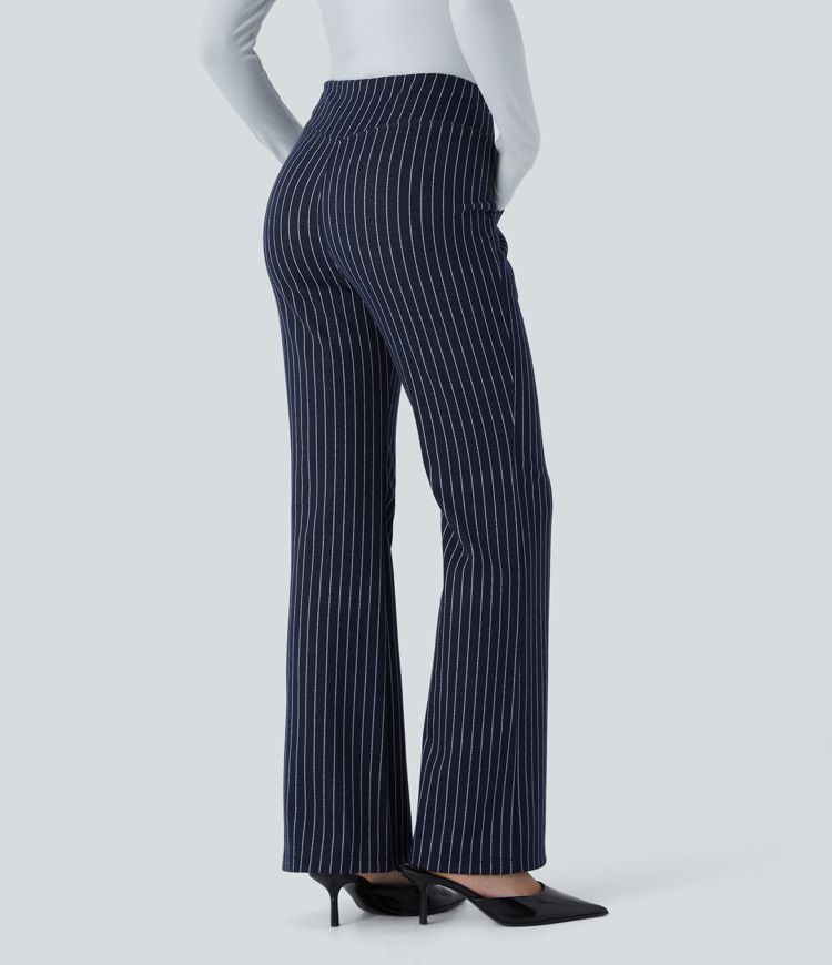 SoCinched High Waisted Tummy Control Side Pocket Slight Flare Stripe Work Pants