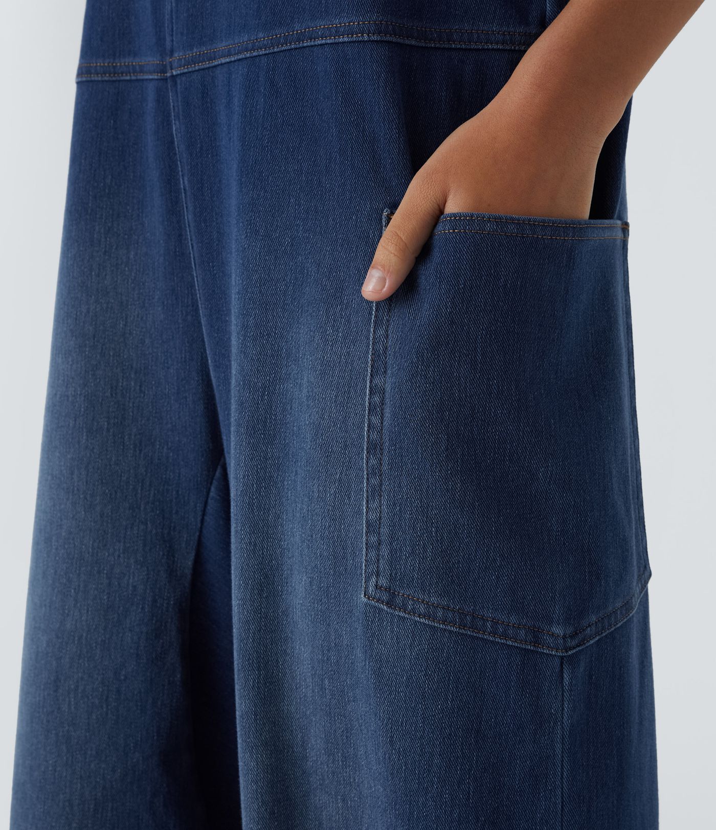 HalaraMagic™ V-Neck Side Pocket Washed Stretch Knit Denim Casual Overall