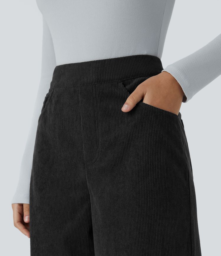 High Waisted Pockets Wide Leg Corduroy Work Pants