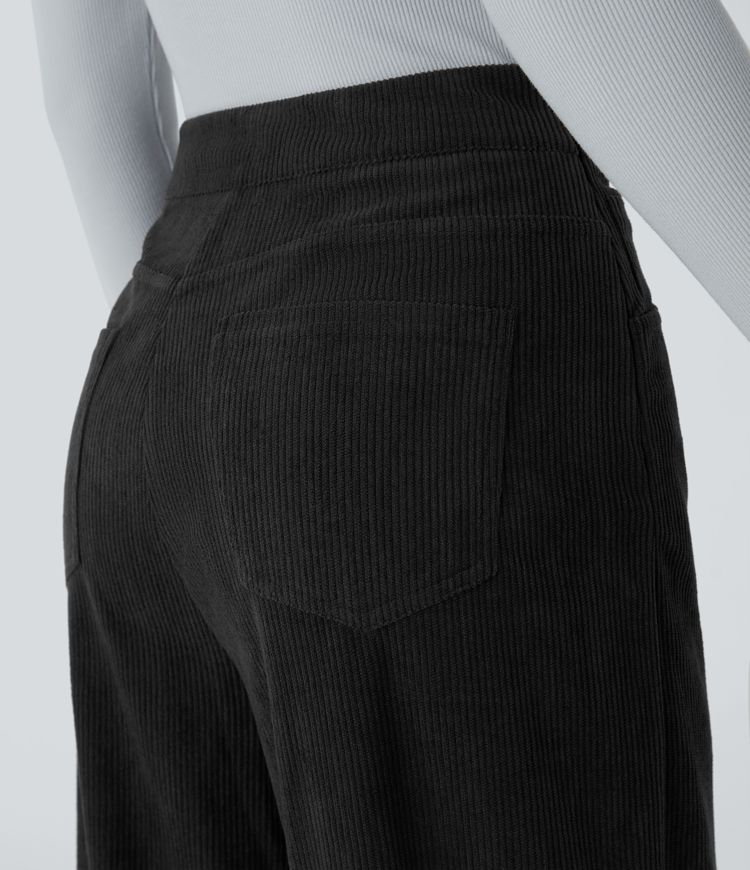 High Waisted Pockets Wide Leg Corduroy Work Pants