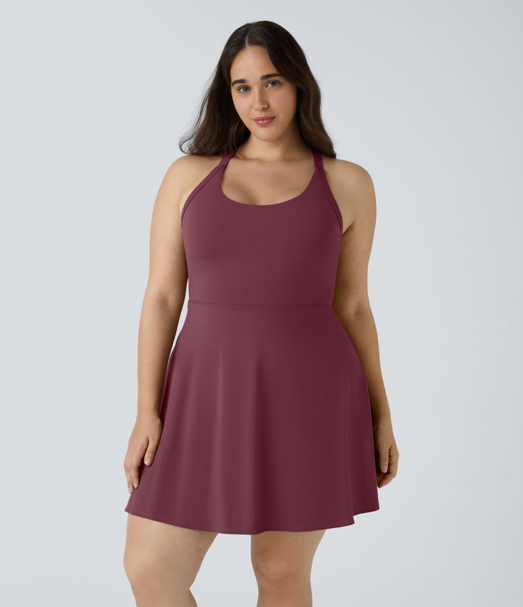 Backless Cut Out Twisted Side Pocket 2-in-1 Plus Size Barre Ballet Dance Dress