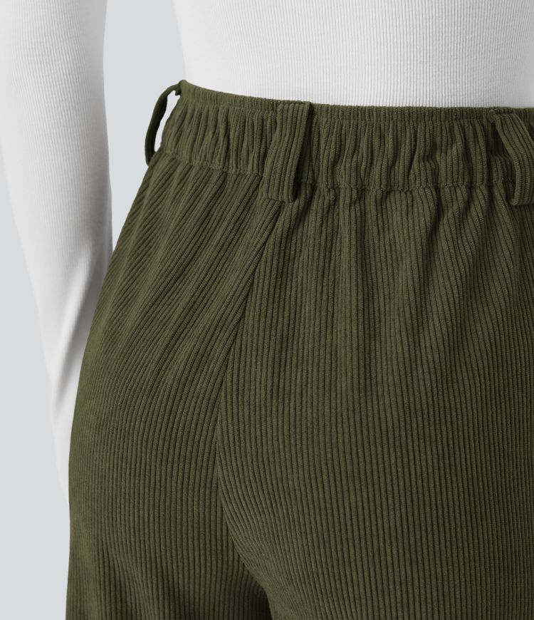 Lässige Cord-Hose mit hohem Bund und Seitentaschen