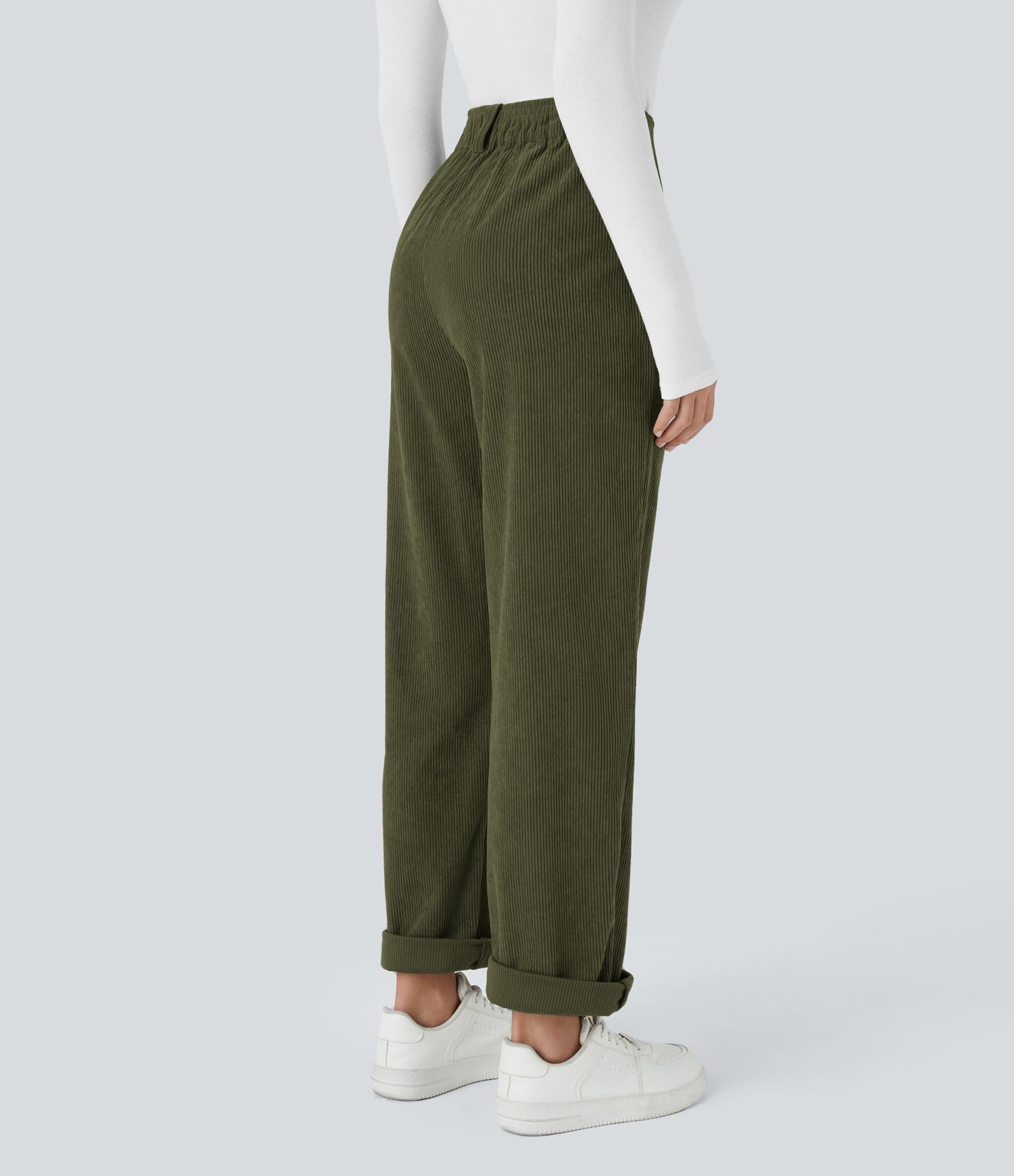 Lässige Cord-Hose mit hohem Bund und Seitentaschen