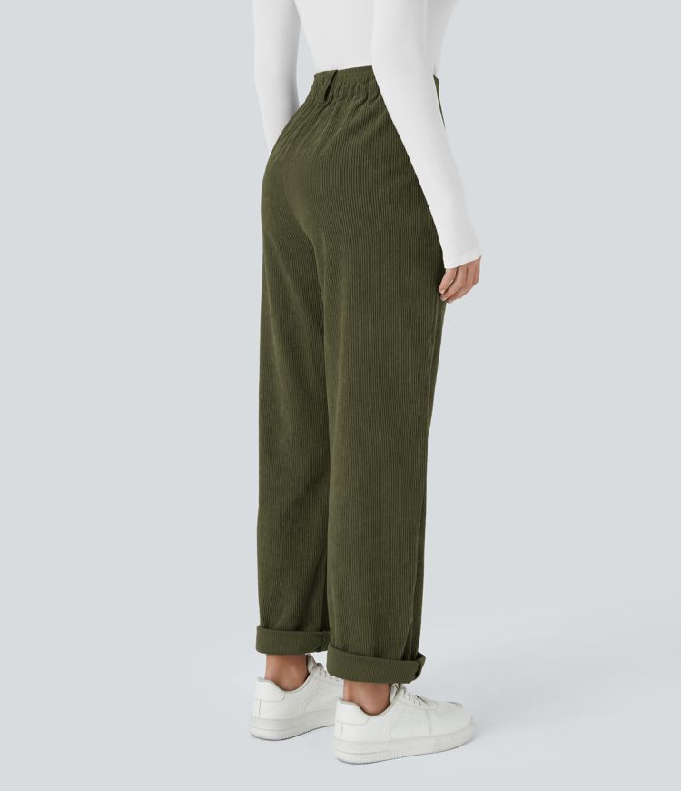 Lässige Cord-Hose mit hohem Bund und Seitentaschen